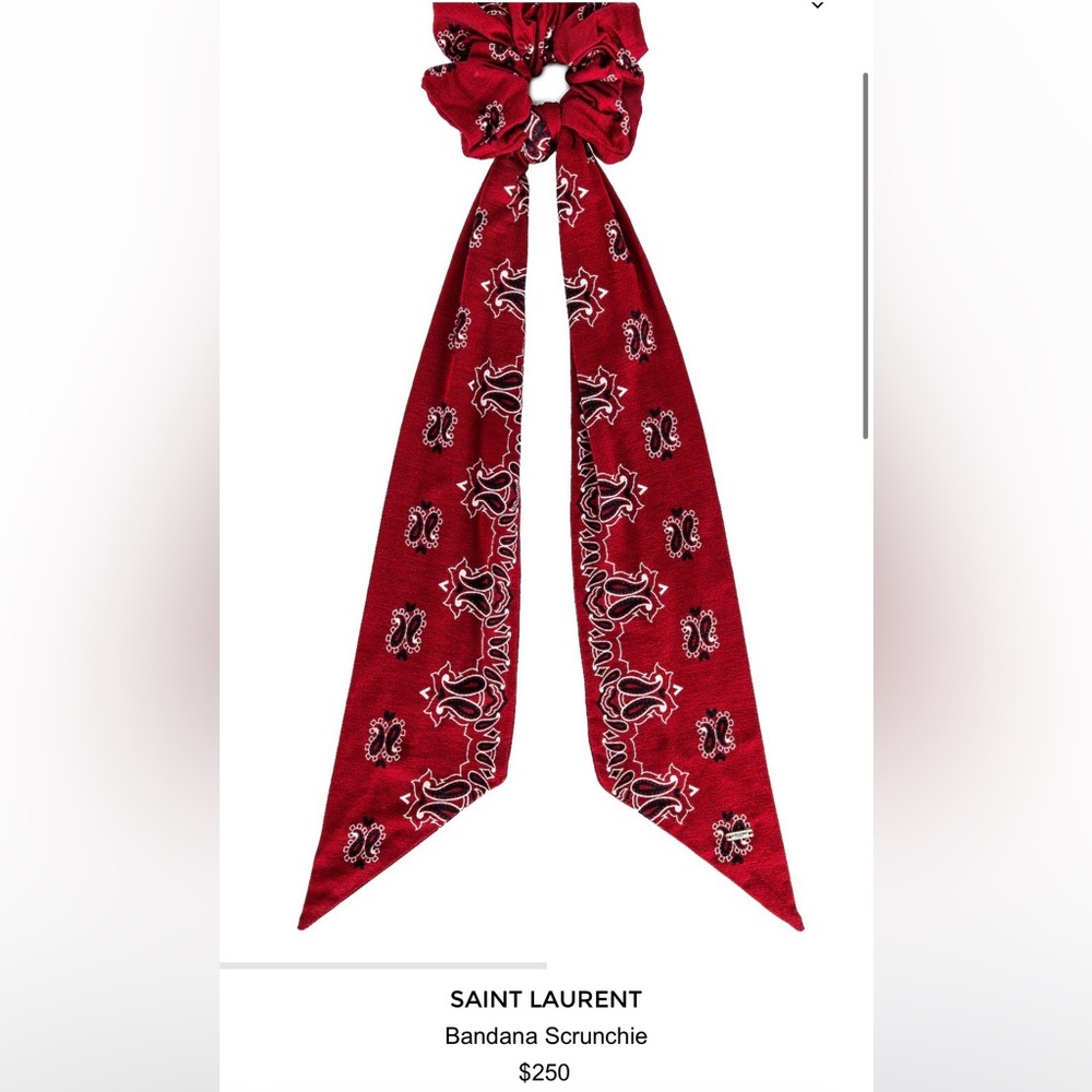 NWT YSL Saint Laurent Red Bandana-Print  Scarf Scrunchie Hair Accessory